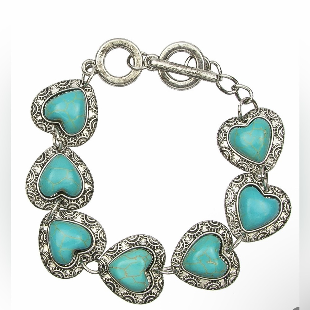 Turquoise Heart Bracelet with Silver Accents - Picture 2 of 4